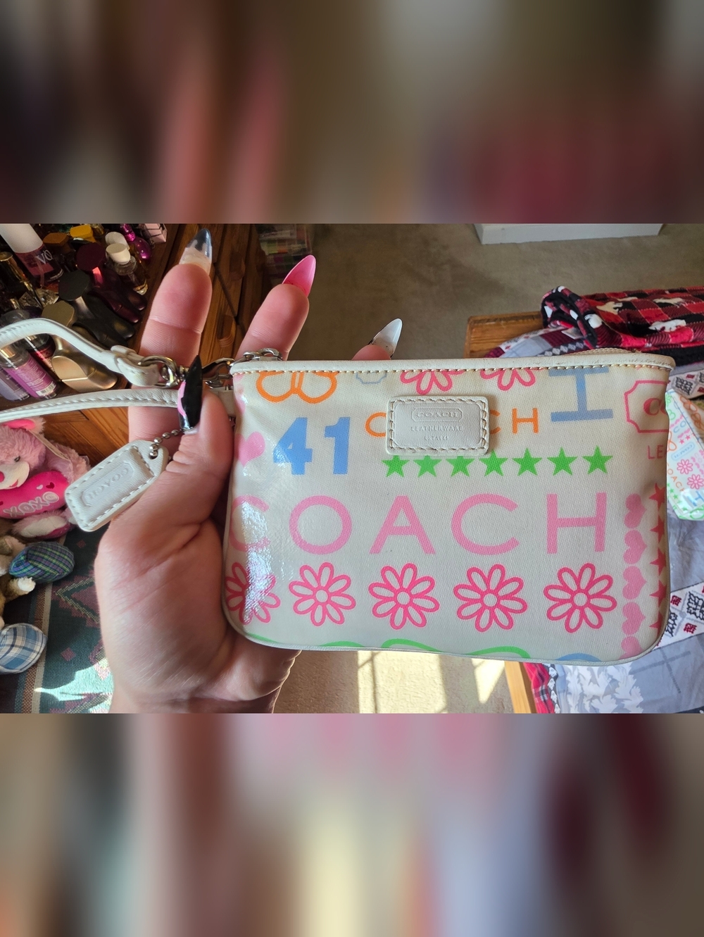 Coach White/Multicolor Butterfly Graffitti Baguette Bag with Matching Wristlet - Picture 8 of 10